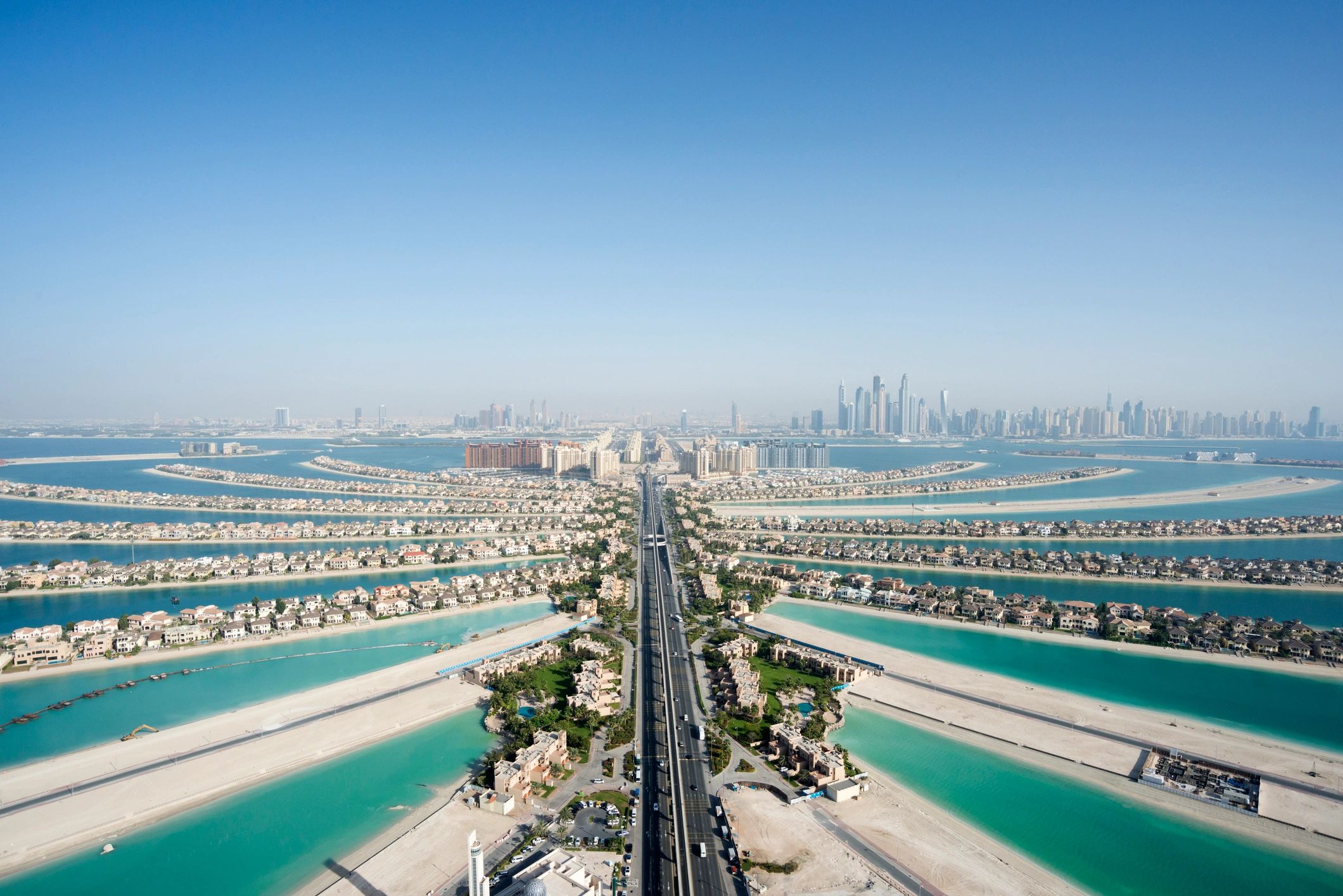 Aerial view of the famous palm-shaped artificial island.